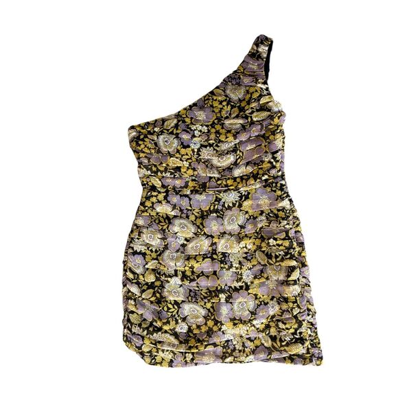 Zara Women's Sexy Floral One Shoulder‎ Whimsigoth Boho Gathered Mini Dress M - Picture 8 of 16